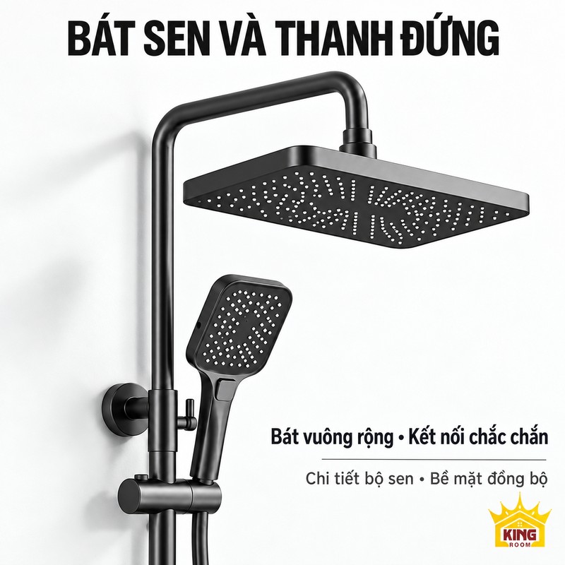 Bát vuông và thanh đứng xám súng Cận cảnh bát sen vuông xám súng, thanh đứng và điểm kết nối phía trên.