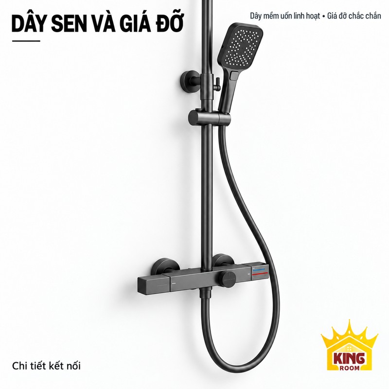 Dây sen và giá đỡ tay sen Cụm củ sen dạng thanh, dây sen uốn cong và giá đỡ tay sen của bộ sen xám súng.