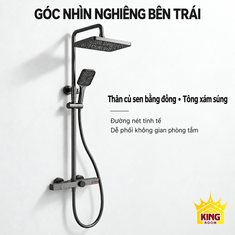 Góc nghiêng bên trái sen bát vuông Sen bát vuông xám súng nhìn nghiêng bên trái, tay sen rời và dây sen cùng tông.