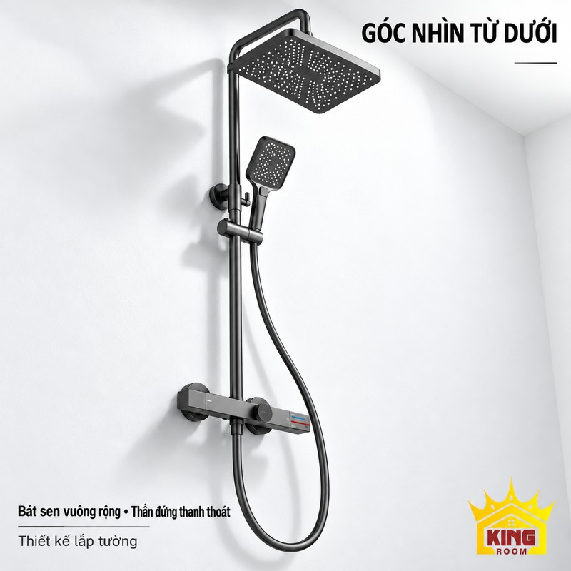 Sen bát vuông nhìn từ dưới Góc nhìn từ dưới của sen bát vuông xám súng, thể hiện mặt phun rộng và thanh đứng.