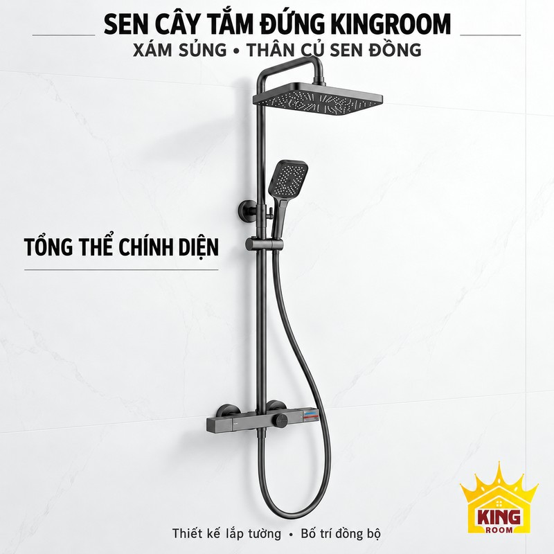 Tổng thể sen bát vuông xám súng Sen cây tắm đứng bát vuông xám súng nhìn chính diện, củ sen dạng thanh và tay sen rời.