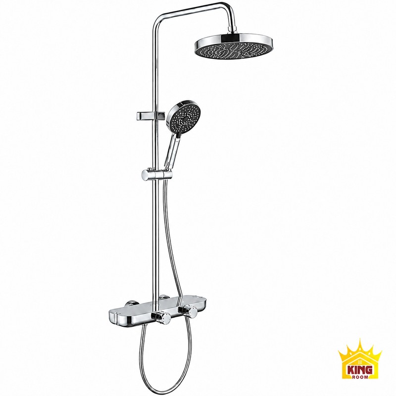 Toàn bộ sen cây KINGROOM chrome bát tròn và củ sen hai núm vặn trên nền trắng