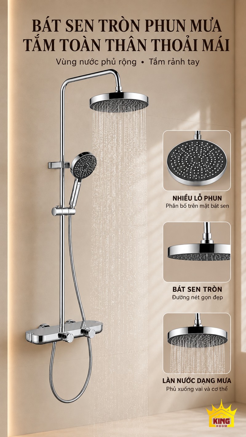 Bát sen tròn phun mưa Bát sen tròn KINGROOM phun nước từ trên xuống và các cận cảnh mặt phun
