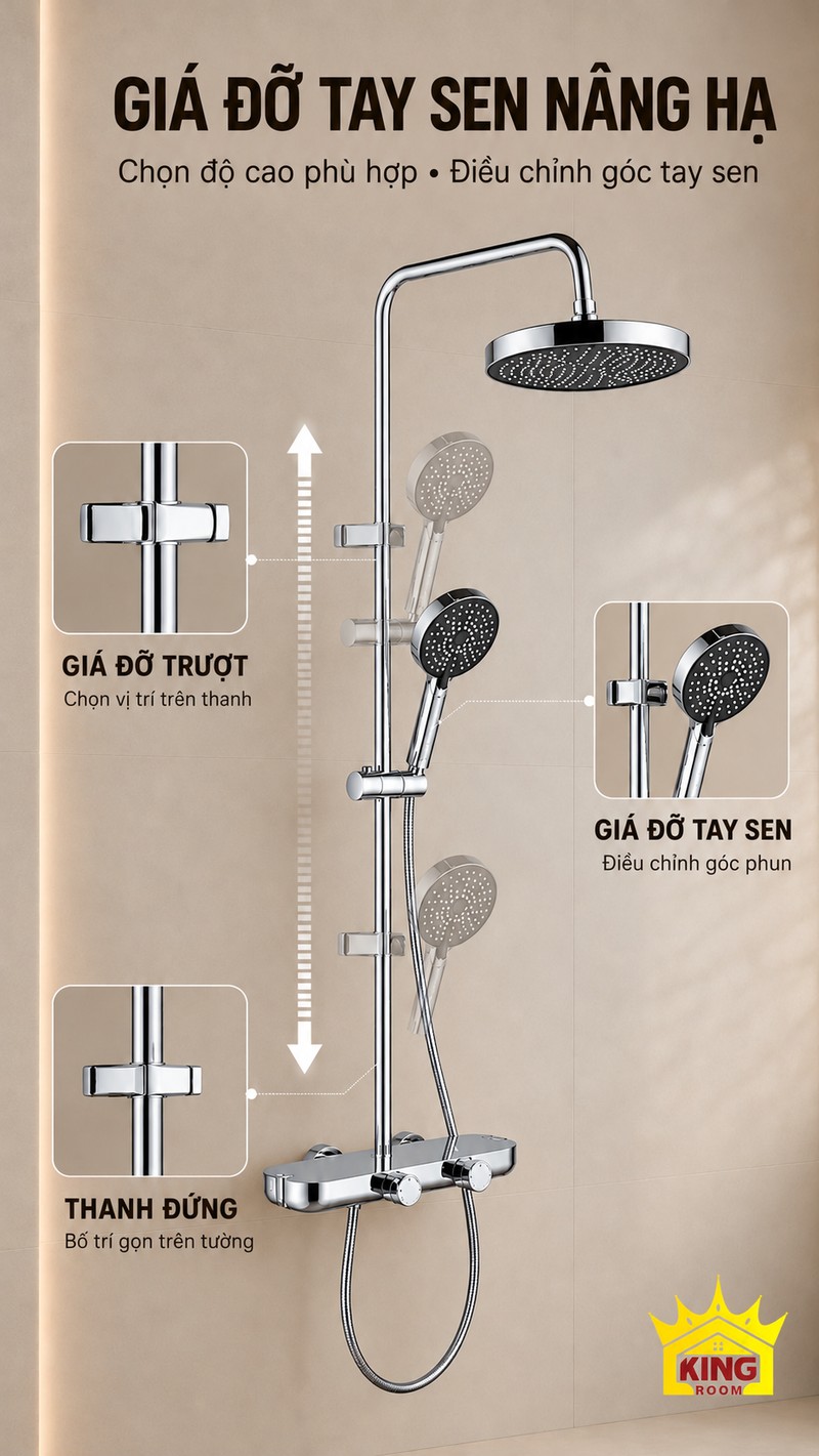 Giá đỡ tay sen nâng hạ Giá đỡ tay sen KINGROOM điều chỉnh lên xuống trên thanh đứng