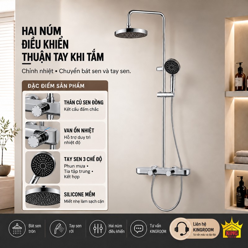 Sen cây KINGROOM bát tròn cùng các điểm nổi bật và hai núm điều khiển