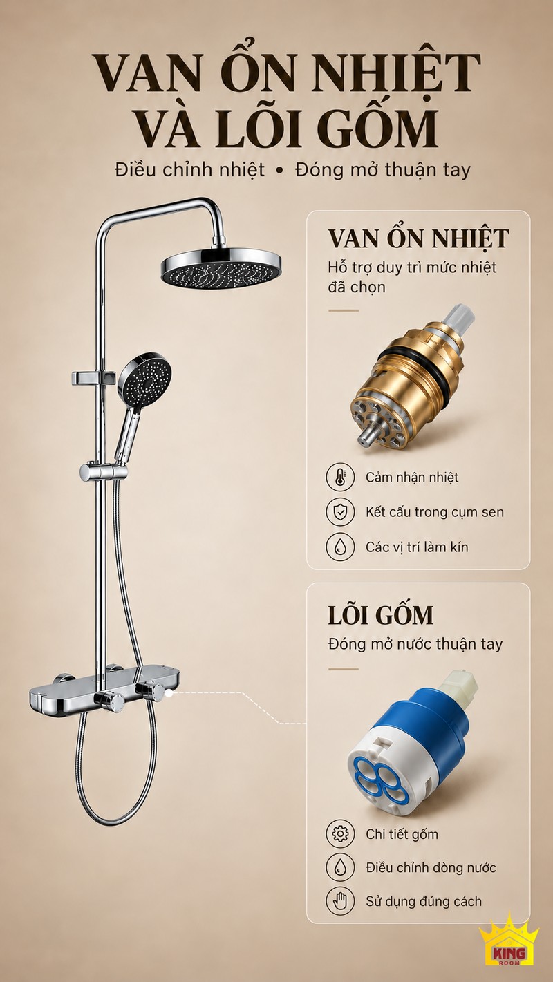Lõi van ổn nhiệt và lõi gốm Lõi van ổn nhiệt và lõi gốm được minh họa cạnh sen cây KINGROOM