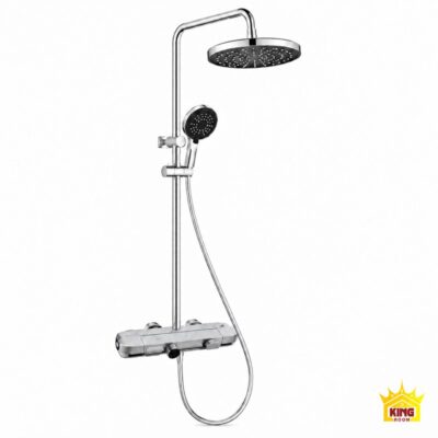 Toàn bộ sen cây KINGROOM chrome bát tròn và tay sen mặt đen trên nền trắng