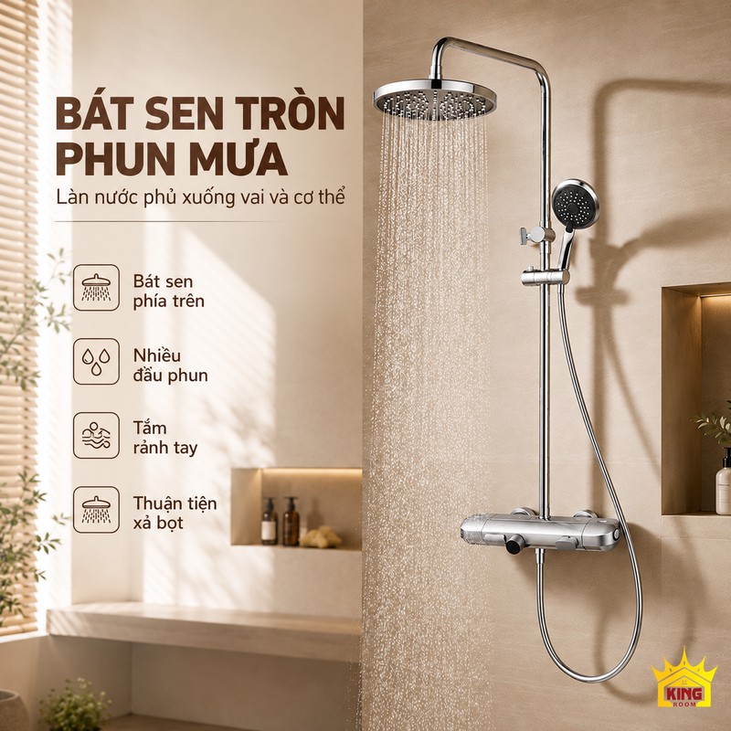 Bát sen tròn phun mưa Bát sen tròn KINGROOM phun nước xuống vùng đứng tắm