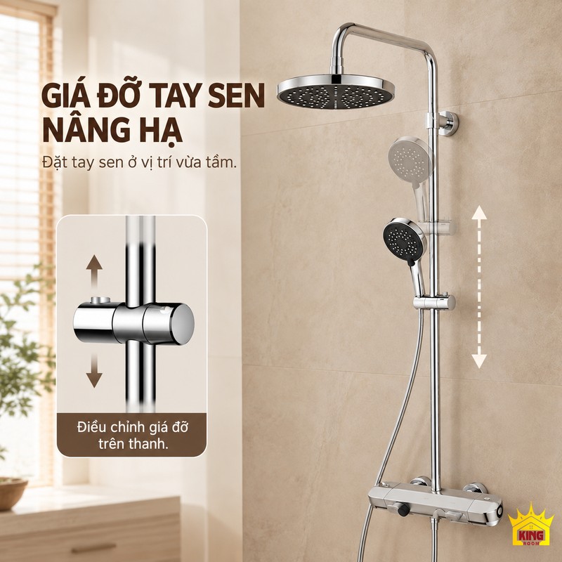 Giá đỡ tay sen nâng hạ Giá đỡ tay sen KINGROOM điều chỉnh lên xuống trên thanh đứng