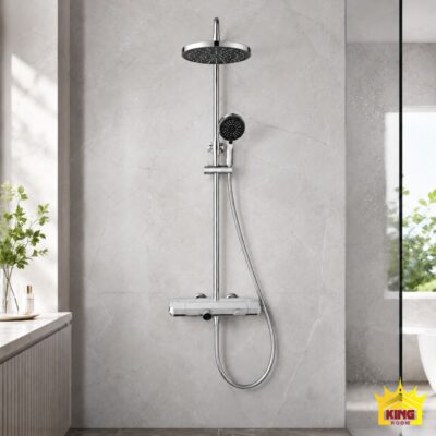 Sen cây KINGROOM chrome bát tròn lắp tường trong phòng tắm tông sáng
