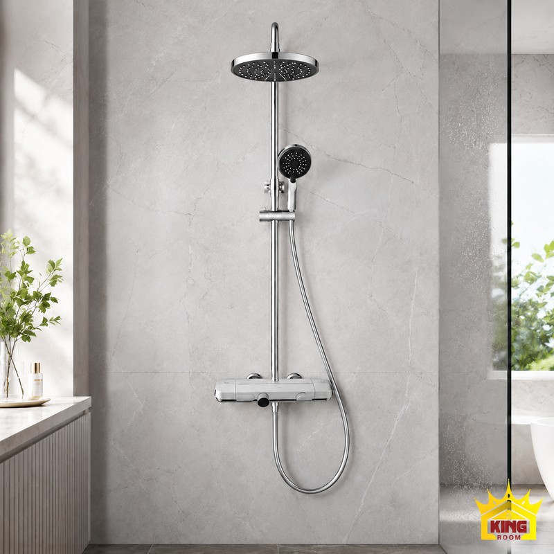 Sen cây KINGROOM chrome bát tròn lắp tường trong phòng tắm tông sáng