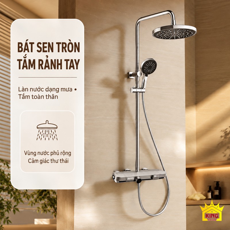 Bát sen tròn và trải nghiệm tắm rảnh tay Sen cây KINGROOM bát tròn cùng minh họa vùng nước dạng mưa