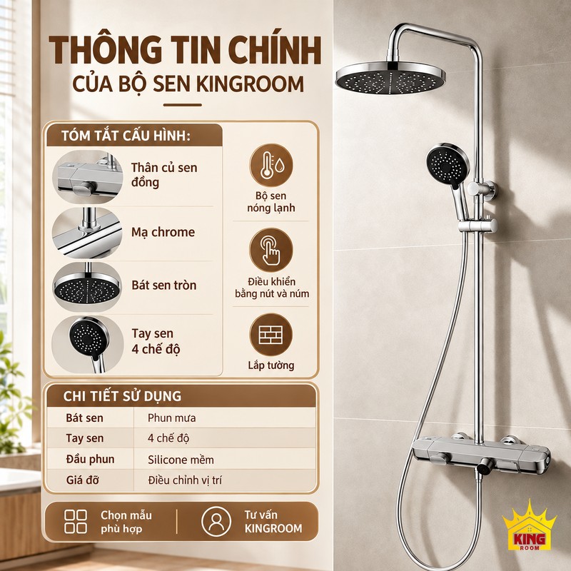 Tóm tắt cấu hình sen bát tròn Sen cây KINGROOM bát tròn và bảng tóm tắt các thông tin chính