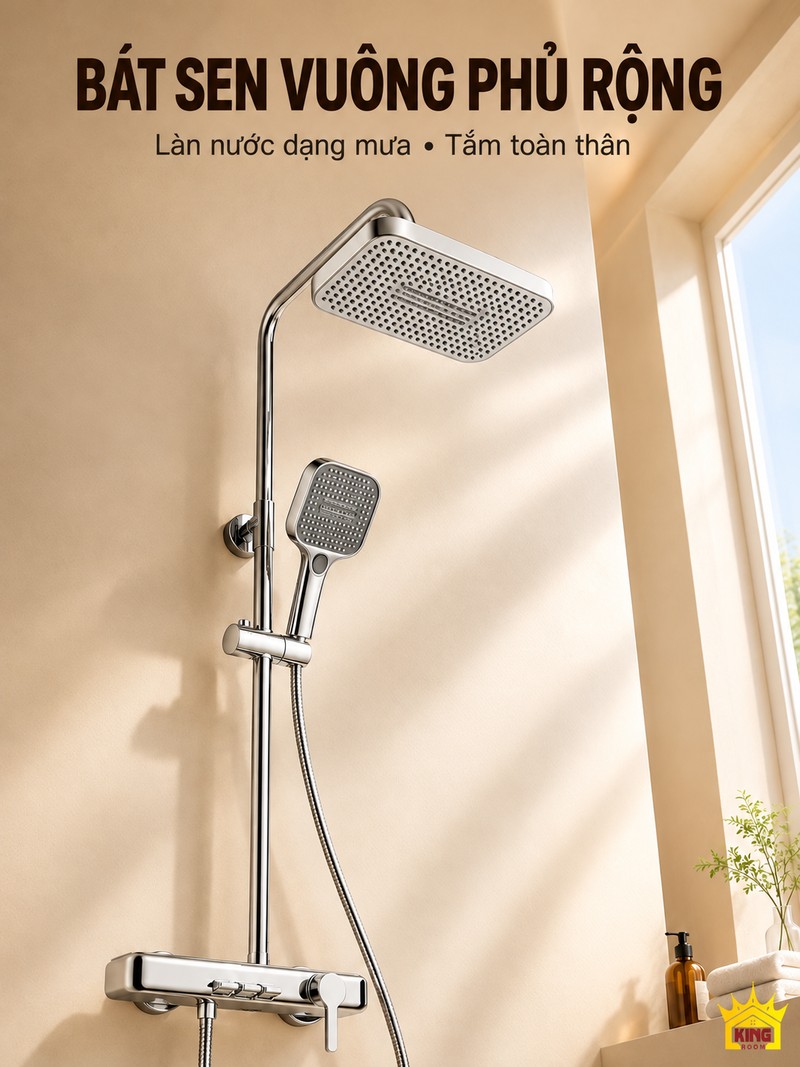 Bát sen vuông phủ nước rộng Cận cảnh mặt phun nhiều lỗ của bát sen vuông KINGROOM mạ chrome