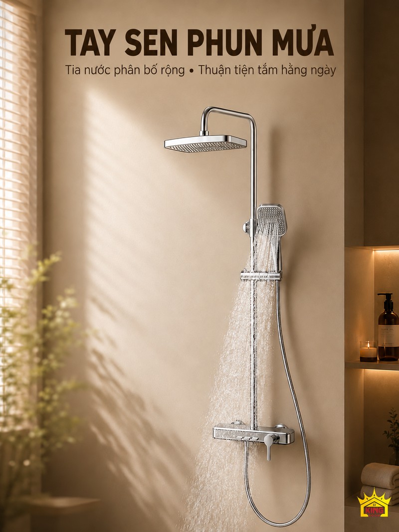 Tay sen phun mưa Tay sen KINGROOM chrome đang phun nhiều tia nước dạng mưa