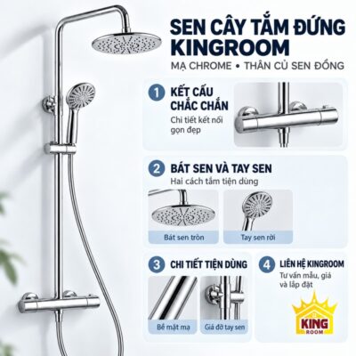 Bộ sen mạ chrome cùng các hình cận cảnh kết cấu, bát sen tròn và tay sen cầm tay.