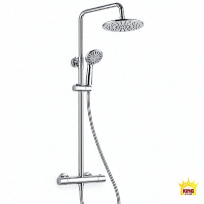 Toàn bộ Sen Cây Tắm Đứng KINGROOM mạ chrome, bát tròn và củ sen dạng trụ.