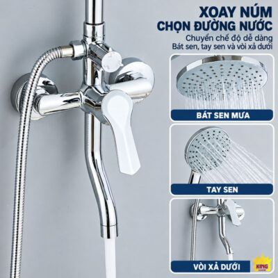 Củ sen chrome và ba đầu ra nước gồm bát sen, tay sen, vòi xả dưới