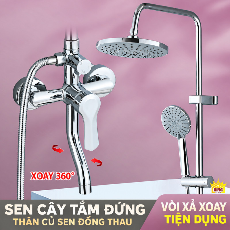 Củ sen đồng thau mạ chrome với vòi xả xoay 360 độ và toàn bộ bộ sen