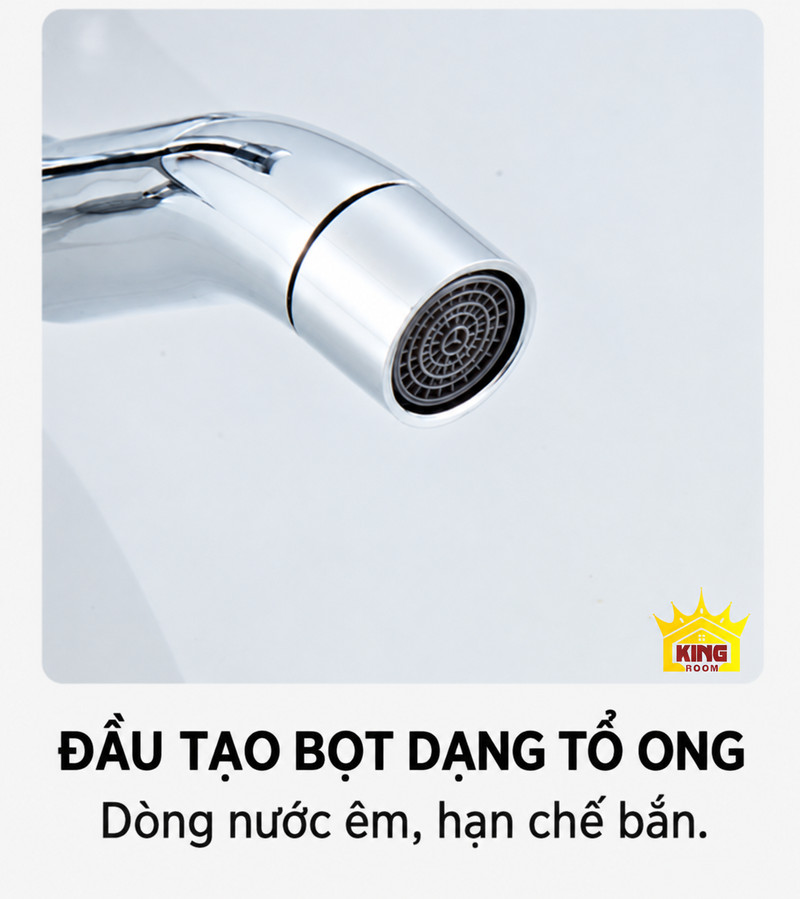 Đầu tạo bọt của vòi xả Cận cảnh lưới tạo bọt ở miệng vòi xả chrome