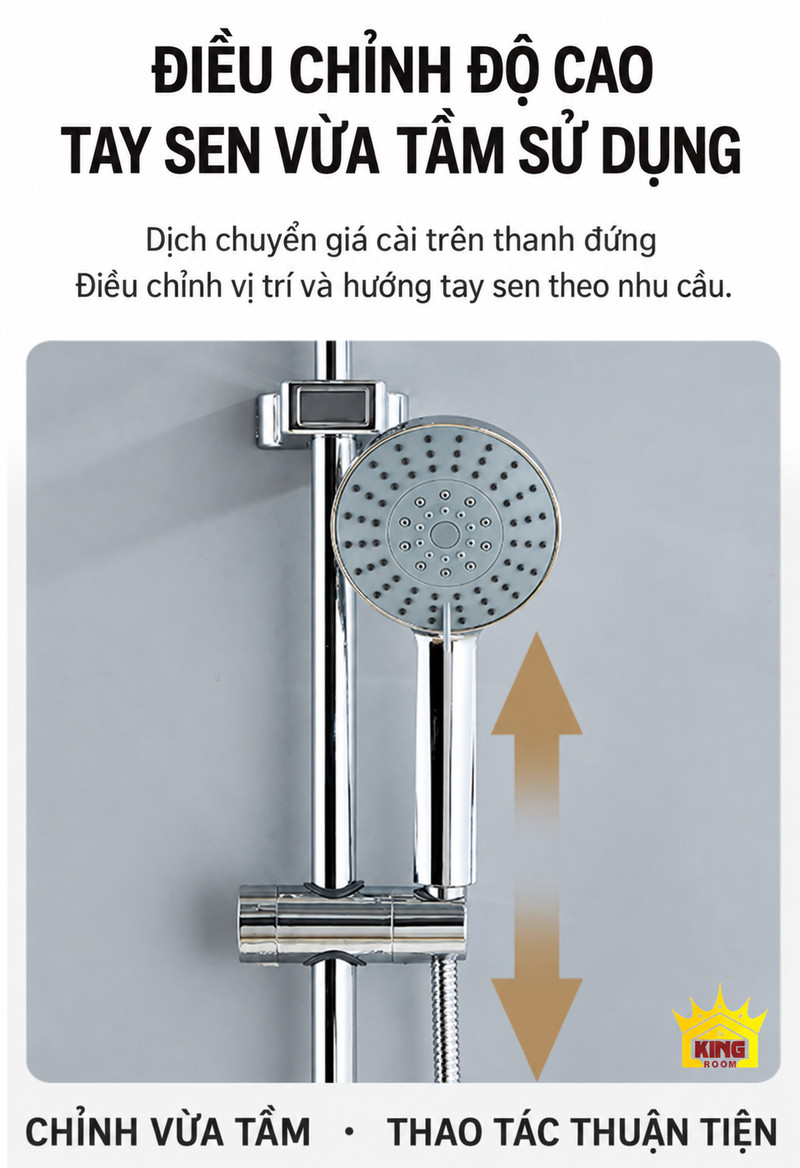 Giá tay sen điều chỉnh độ cao Giá cài tay sen chrome trên thanh đứng với mũi tên lên xuống