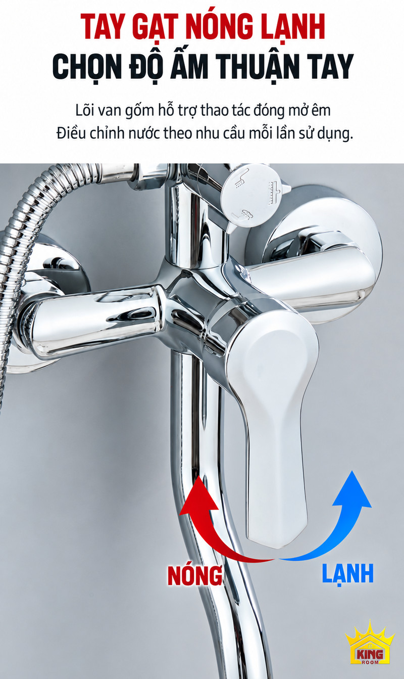 Tay gạt nóng lạnh của bộ sen chrome Củ sen chrome có tay gạt cùng mũi tên nóng và lạnh