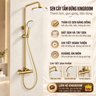 Bộ sen vàng với củ sen dạng trụ, bát và tay sen mặt trắng cùng minh họa vật liệu và kết nối.