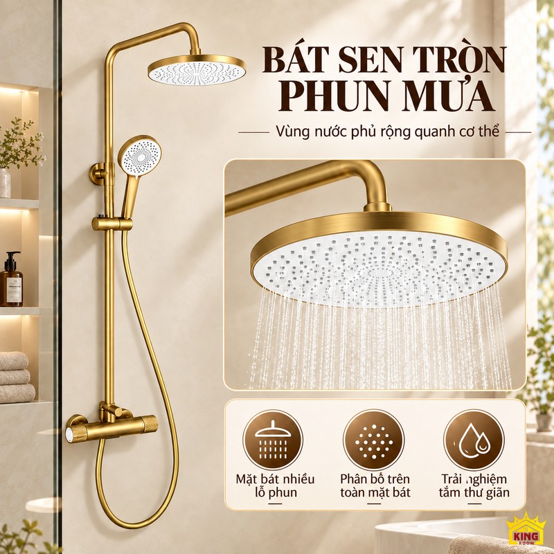 Cận cảnh bát sen trắng phun mưa Bát sen tròn mặt trắng màu vàng và ảnh phóng to mặt bát với dòng nước phun mưa.