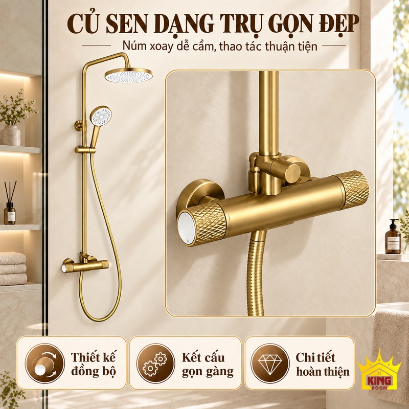 Cận cảnh củ sen dạng trụ Cận cảnh củ sen màu vàng dạng trụ với hai đầu núm có vân và bộ chuyển nước phía trên.