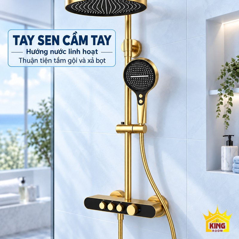Tay sen rời của bộ sen vàng đen Tay sen mặt đen gắn trên giá đỡ của thanh đứng cùng dây sen màu vàng.