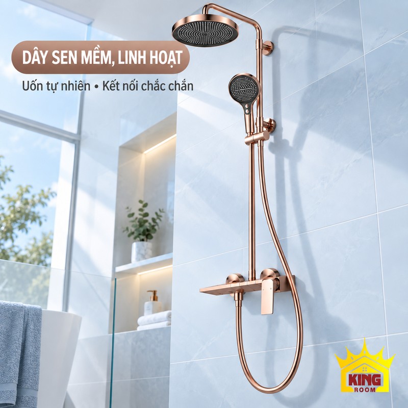 Dây sen mềm linh hoạt Dây sen màu vàng hồng uốn cong và kết nối dưới củ sen KINGROOM bát tròn mặt đen
