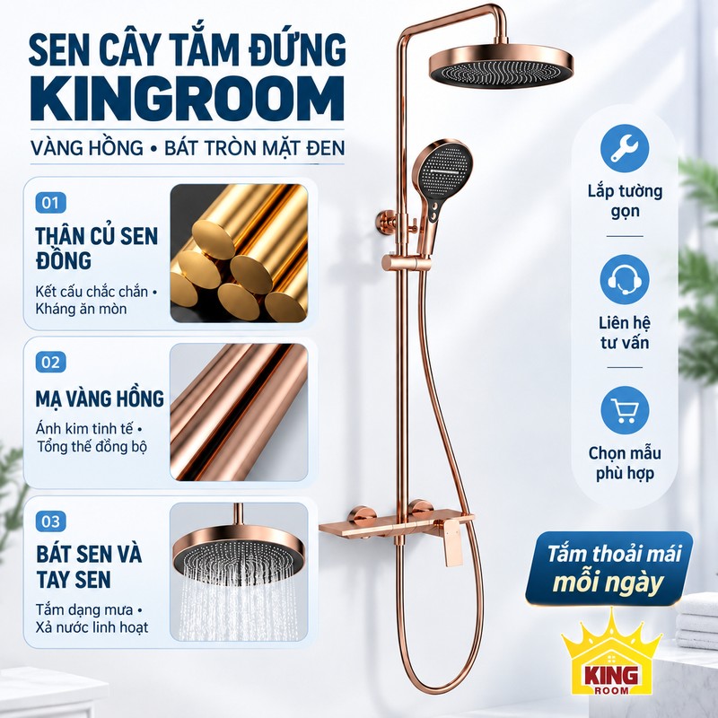 Bộ sen KINGROOM vàng hồng bát tròn mặt đen với ảnh chi tiết củ sen, bát sen và tay sen