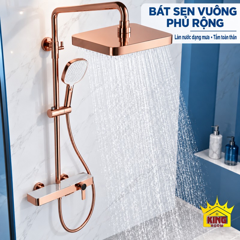Bát sen vuông mặt trắng phủ nước rộng Cận cảnh bát sen vuông mặt trắng và tay sen cùng bộ KINGROOM vàng hồng