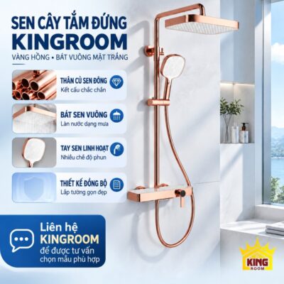 Bộ sen KINGROOM vàng hồng bát vuông mặt trắng với ảnh chi tiết thân củ sen và tay sen