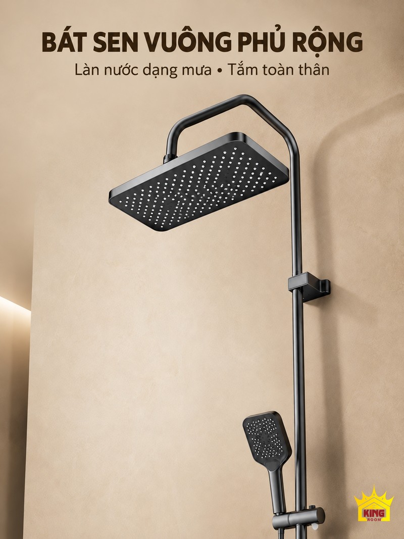 Bát sen vuông phủ nước rộng Cận cảnh bát sen vuông xám súng KINGROOM với nhiều đầu phun
