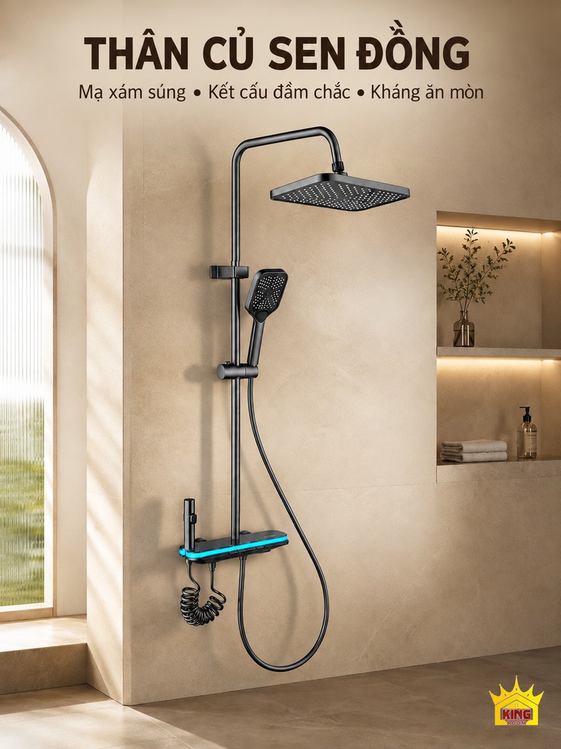 Thân củ sen đồng và mạ xám súng Bộ sen KINGROOM có thân củ sen đồng, bề mặt hoàn thiện màu xám súng