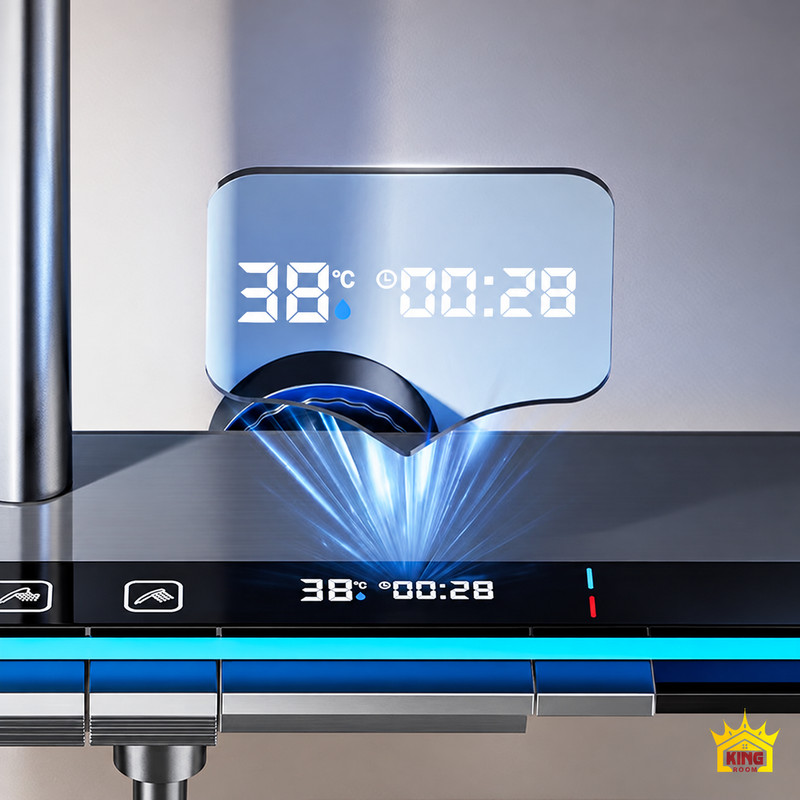 Hiển thị nhiệt độ 38°C và thời gian 00:28 trong ảnh cận cảnh sen KINGROOM