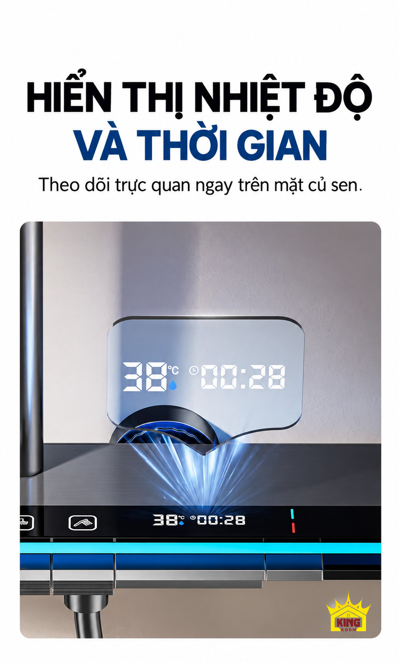 Màn hình hiển thị nhiệt độ và thời gian Cận cảnh hiển thị 38°C và thời gian trên mặt củ sen phím đàn KINGROOM