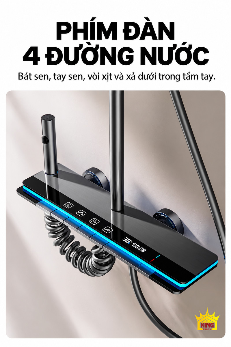 Phím đàn chọn 4 đường nước Cận cảnh bốn phím chọn đường nước trên củ sen KINGROOM xám súng