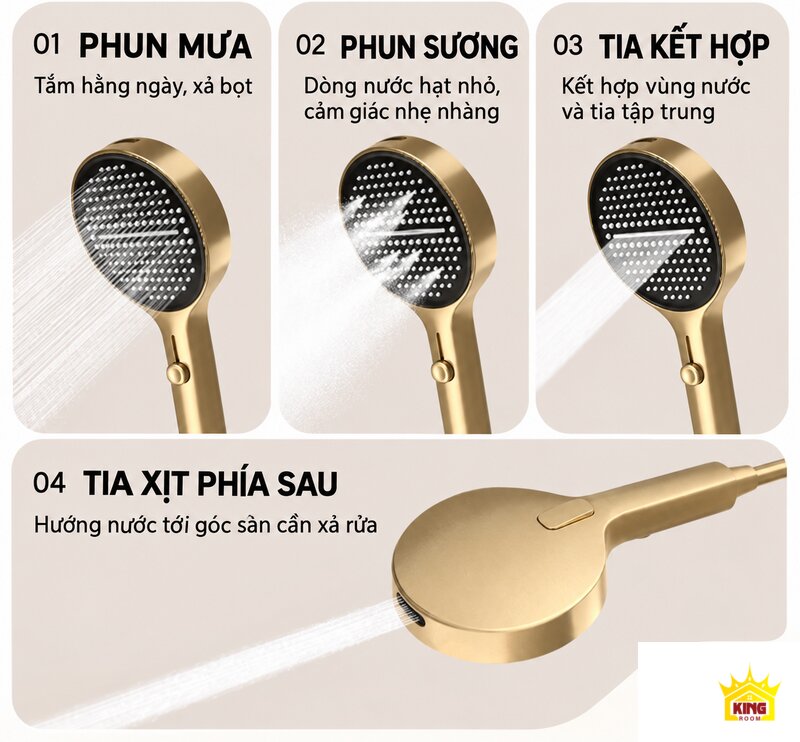 Tay sen KINGROOM 84003 phun mưa phun sương tia kết hợp và xịt phía sau