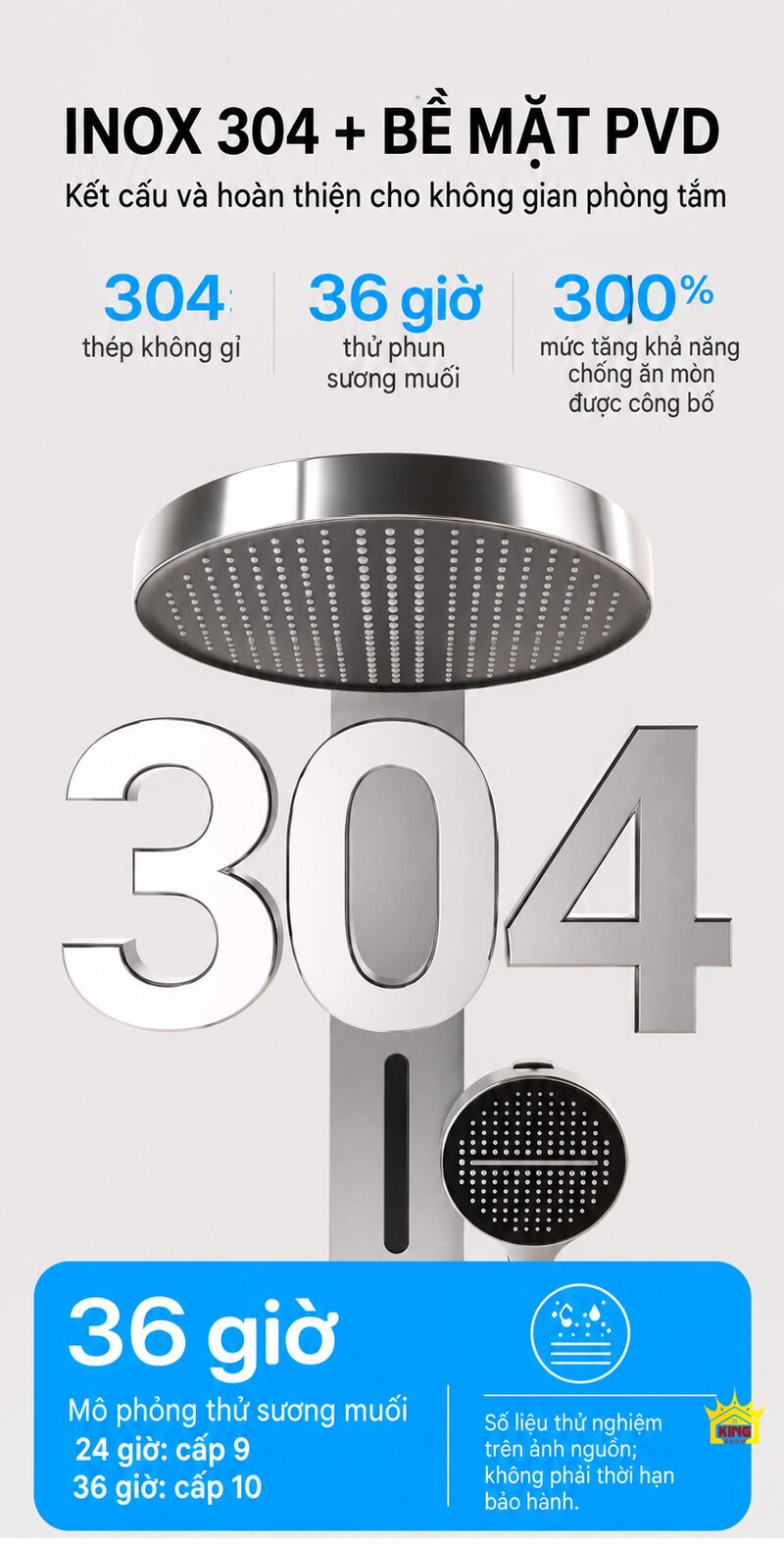 Bát sen và cột sen KINGROOM 84003 được giới thiệu bằng inox 304 với bề mặt PVD
