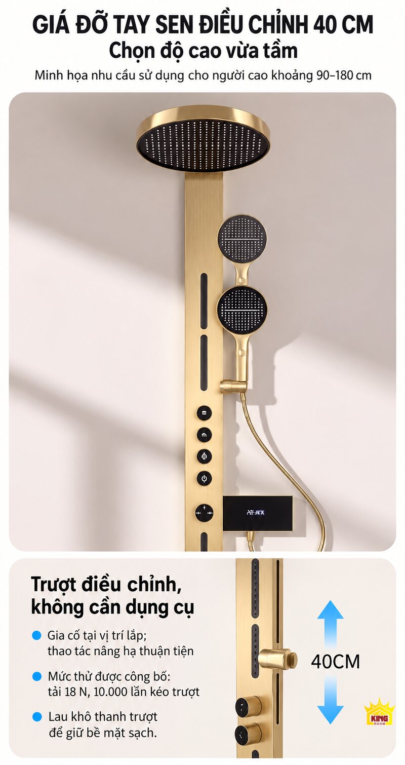 Tay sen KINGROOM 84003 trượt trên thanh đứng trong khoảng 40 cm