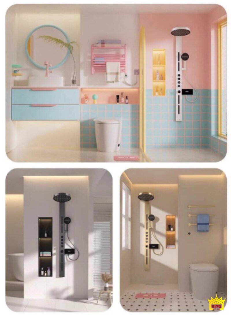 Ba phối cảnh phòng tắm có sen tắm cột KINGROOM 84003
