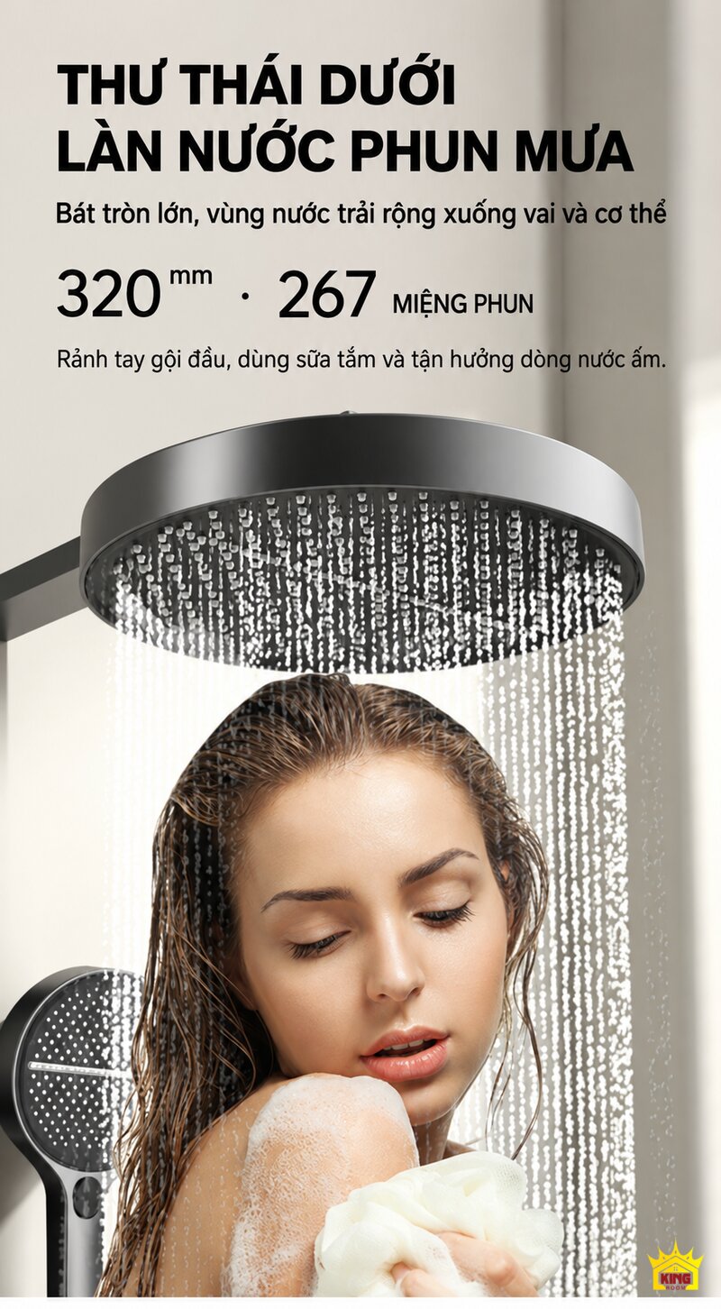 Bát sen tròn KINGROOM 84003 đường kính 320 mm có 267 miệng phun trong minh họa