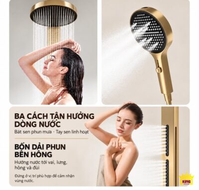 Ba hình trải nghiệm bát sen tay sen và phun bên hông KINGROOM 84003
