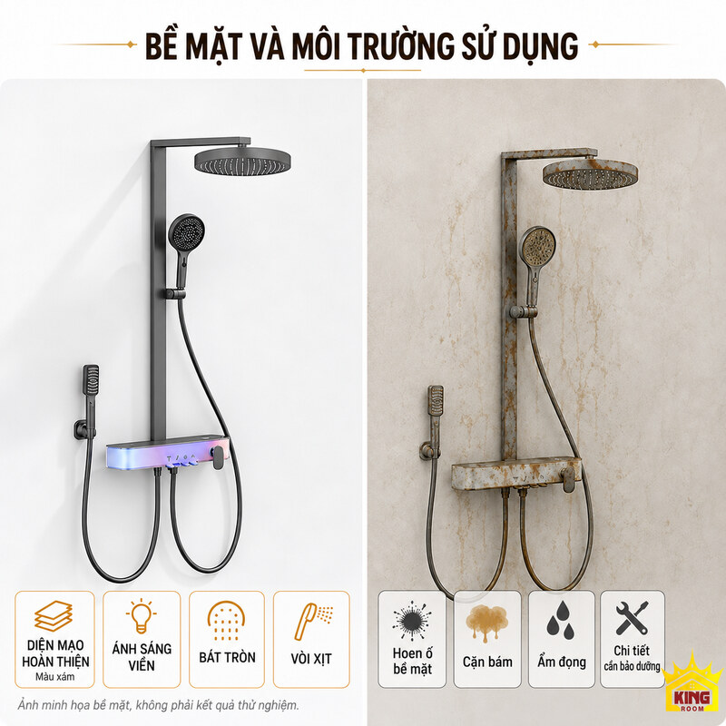 Hai hình minh họa thiết bị có bề mặt hoàn thiện và dấu vết xuống cấp.
