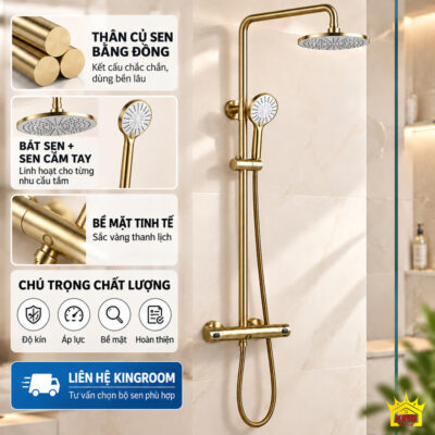 Các chi tiết thân củ sen bằng đồng, bát sen và sen cầm tay của bộ sen KINGROOM màu vàng