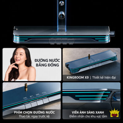 Cận cảnh củ sen KINGROOM X9, phím chọn đường nước và viền ánh sáng xanh
