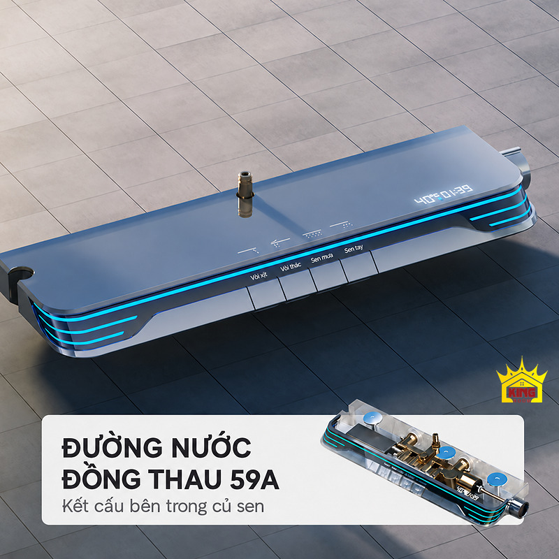 Củ sen và lõi đường nước X9 Củ sen KINGROOM X9 màu xám với ảnh minh họa đường nước đồng thau 59A bên trong