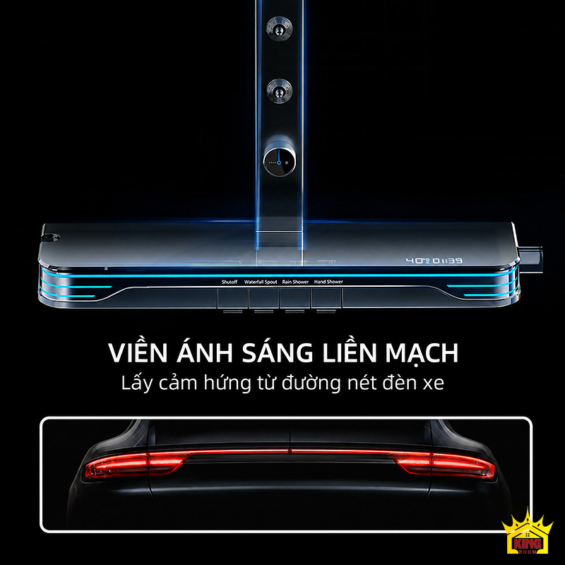 Viền ánh sáng xanh củ sen X9 Viền ánh sáng xanh quanh kệ và bốn phím chọn nước của sen KINGROOM X9
